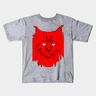 cat Maine Coon in red background Kids T-Shirt